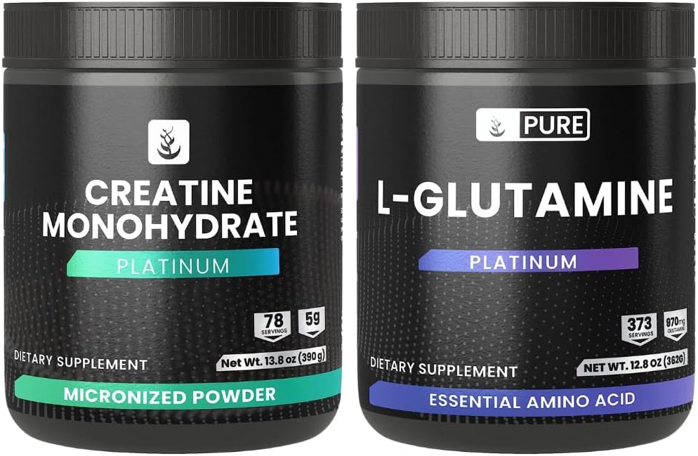 PURE ORIGINAL INGREDIENTS L-Glutamine & Creatine Monohydrate Powder Bundle, Exercise & Lifestyle, Supplement Powders