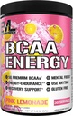EVL BCAAs Amino Acids Powder - BCAA Energy Pre Workout Powder for Muscle Recovery Lean Growth and Endurance - Rehydrating Post Workout Recovery Drink with Natural Caffeine - Pink Lemonade