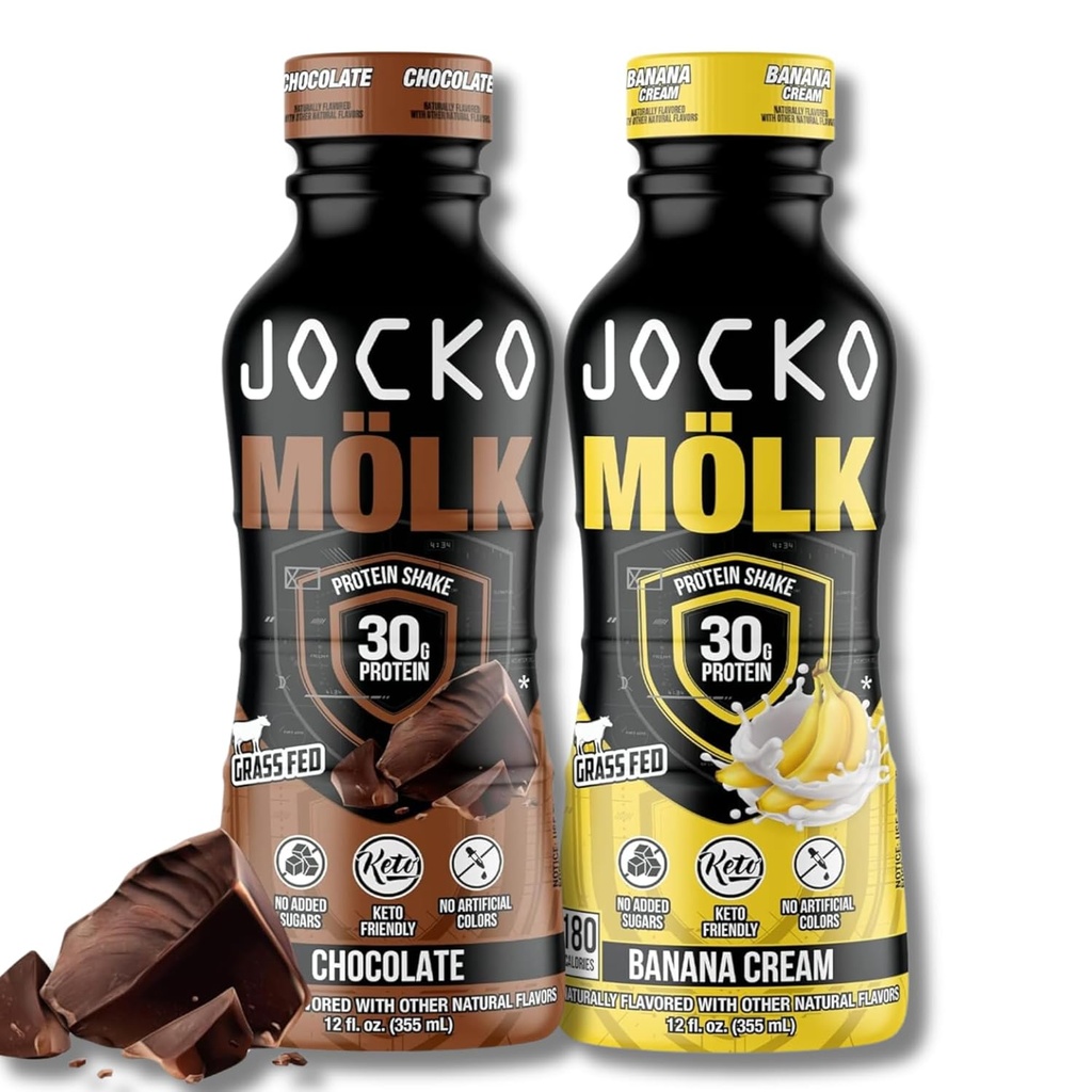 Jocko Fuel Mölk RTD Protein Shakes Bundle - Chocolate & Banana Cream (24 Pack Total)