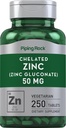 Piping Rock Chelated Zinc 50mg | 250 Tablets | Gluconate | Vegetarian, Non-GMO, Gluten Free Supplement