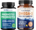 Omega 3 Fish Oil and Probiotic Capsules | Triple Strength EPA & DHA with Probiotic Gut Health & Immune Support Supplement | Comprehensive Wellness Bundle