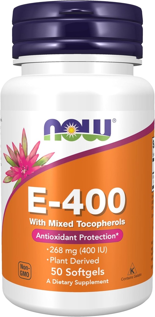 NOW Foods Supplements, Vitamin E-400 IU Mixed Tocopherols, Antioxidant Protection*, 50 Softgels