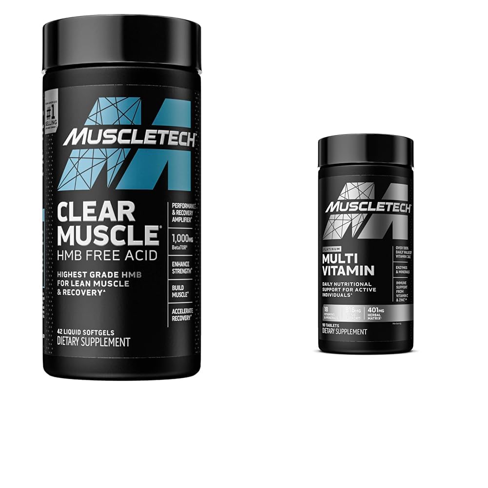 MuscleTech Clear Muscle Post Workout Recovery | Muscle Builder for Men & Women & Platinum Multivitamin for Immune Support 18 Vitamins