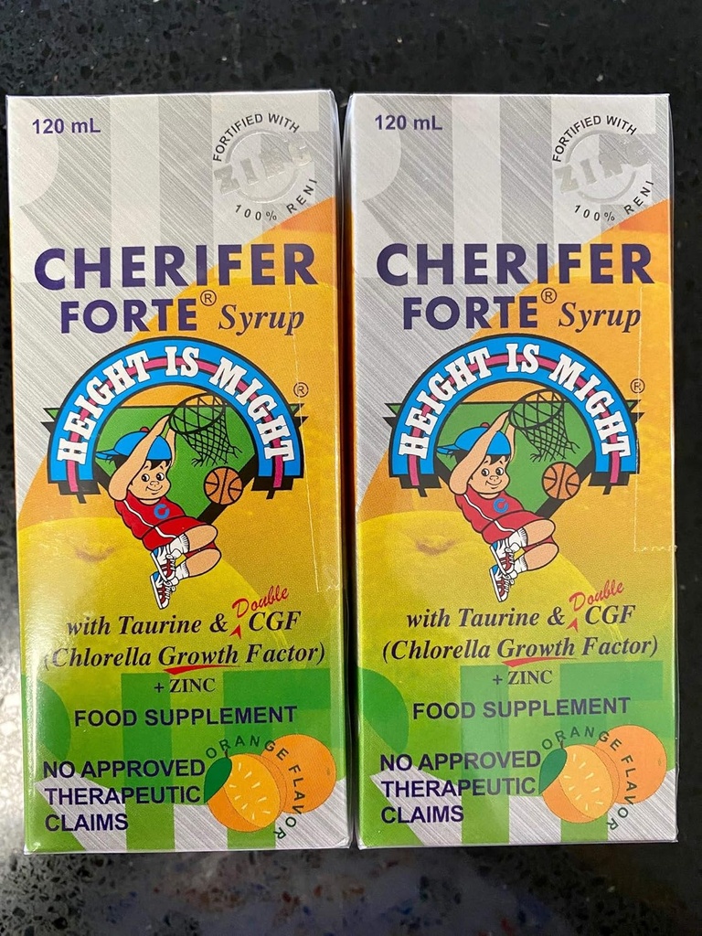 CHERIFER Forte Syrup w/Taurine & Double Chlorella Growth Factor + Zinc 120ml (Pack of 2 Bottles)