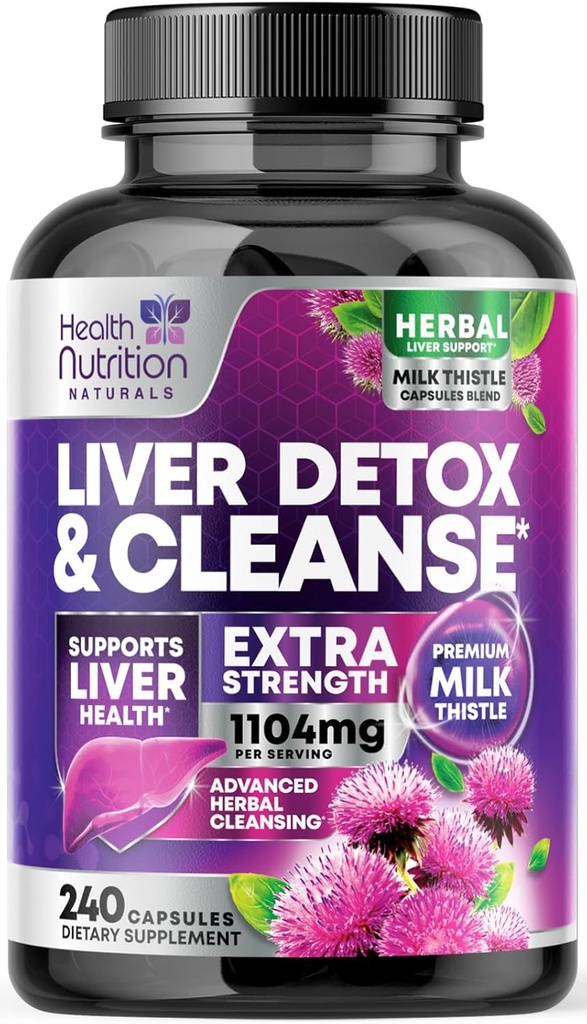 Gentle Liver Cleanse Detox & Repair Formula - Advanced Liver Support Supplement with Silymarin Milk Thistle, Dandelion Root, Artichoke Extract, Turmeric, Choline, & Beetroot - 240 Veggie Capsules
