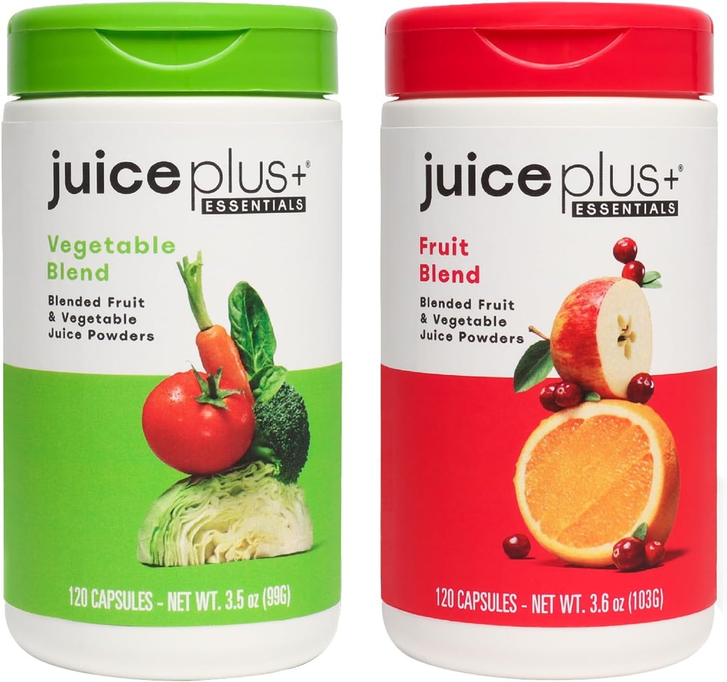 JuicePlus+ Fruit and Vegetable Blend: for Solid Nutritional Foundation - Boost Family's Health with 20 Fruits & Veggies Plus Plant Nutrients - Prepacked 2 Bottles (60 Servings of Fruit, 60 of Veg)