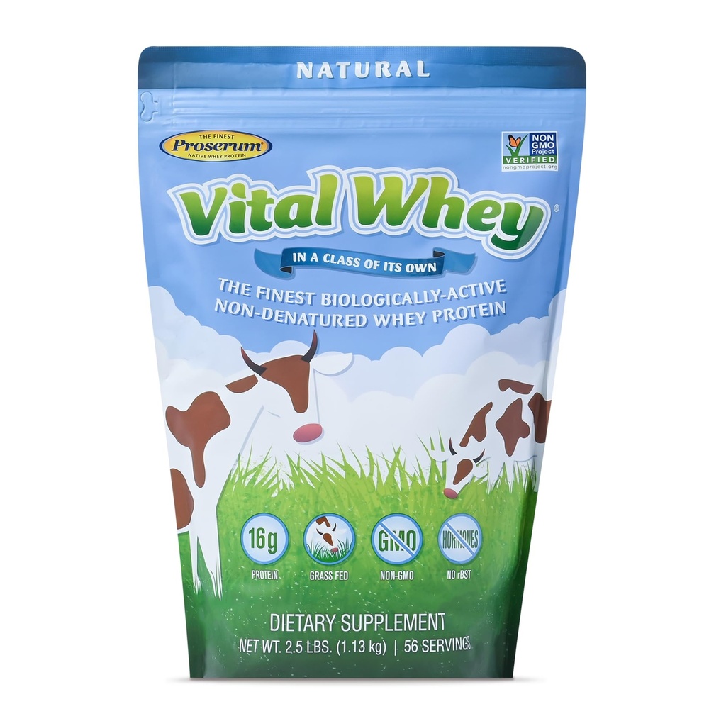 Grass-Fed Whey Protein Powder for Immune Vitality, Natural Flavor 2.5lbs (56 Servings), 15g Protein Per Serve, Vital Whey, Clean Holistic, Wellness Nutrition