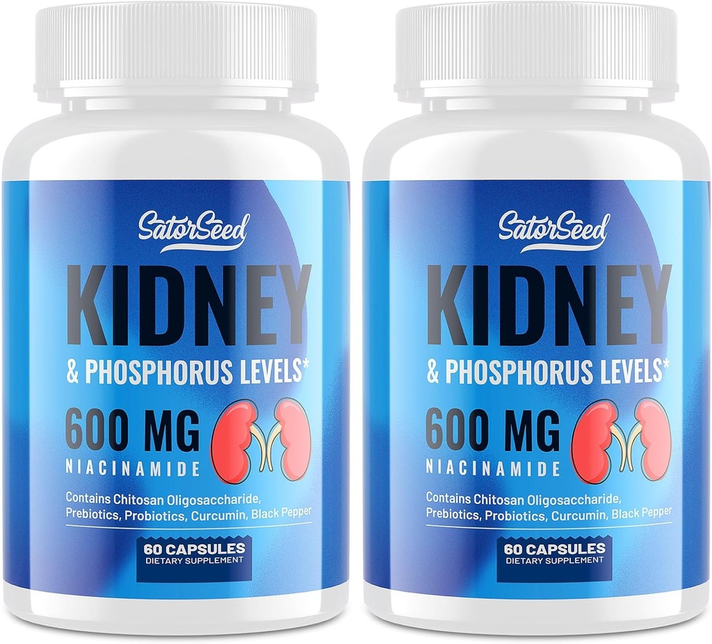 Kidney Support Supplement – Kidney Cleanse Detox with 600mg Niacinamide & Chitosan Oligosaccharides – Phosphorus-Conscious Formula – Vegetarian Capsules for Adults – 2 Bottles