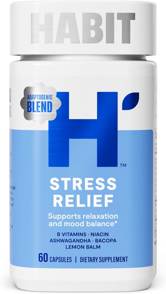 Habit Stress Relief Supplement (60 Capsules) - New Look, Supports Relaxation & Mood Balance, Vitamin B, Adaptogens, Lemon Balm, Calming, Vegan, Non-GMO (1 Pack)