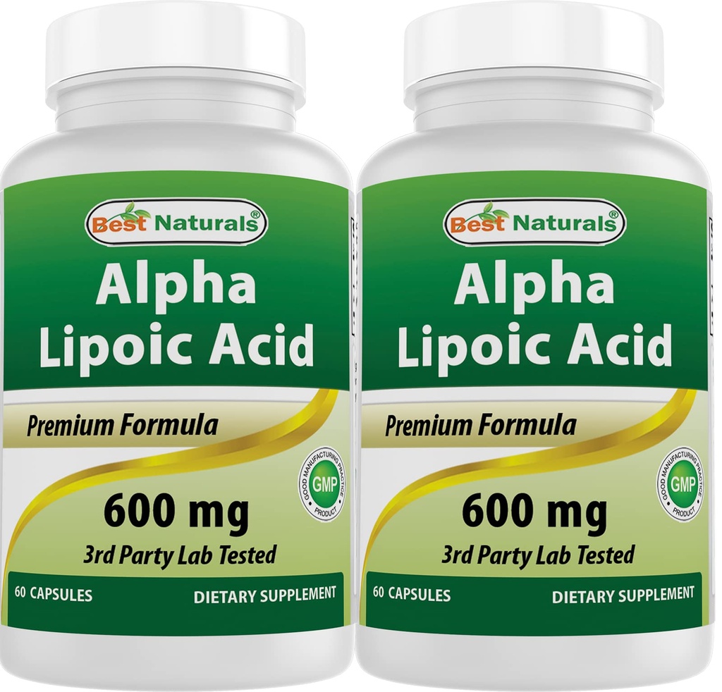 Best Naturals Alpha Lipoic Acid 600 mg 60 Capsules - ALA Powerful Antioxidant (60 Count (Pack of 2))