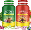 Fruits & Veggies Supplements - 2 Bottles 180 Total Vegetarian Capsules | BalanceNatural Vitamins Supplement Dietary Nutritional Balance,Lngredients Blended Vitamin & Mineral Whole Food Supplement