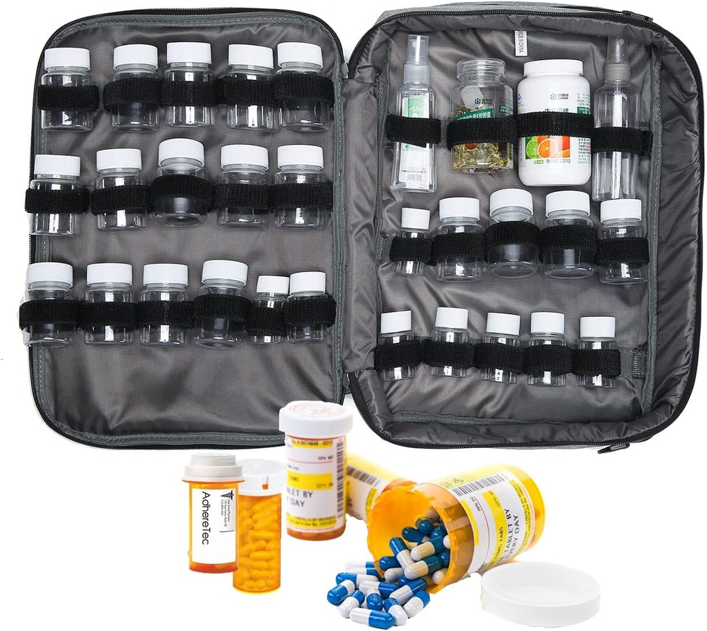 Medicine Bag Pill Bottle Organizer Travel Case for Men Women Medication Storage Organization Prescription Med Manager Water Bottle Vitamin Drug Carrying Case XL Large Locked Lockable Pretty Potable