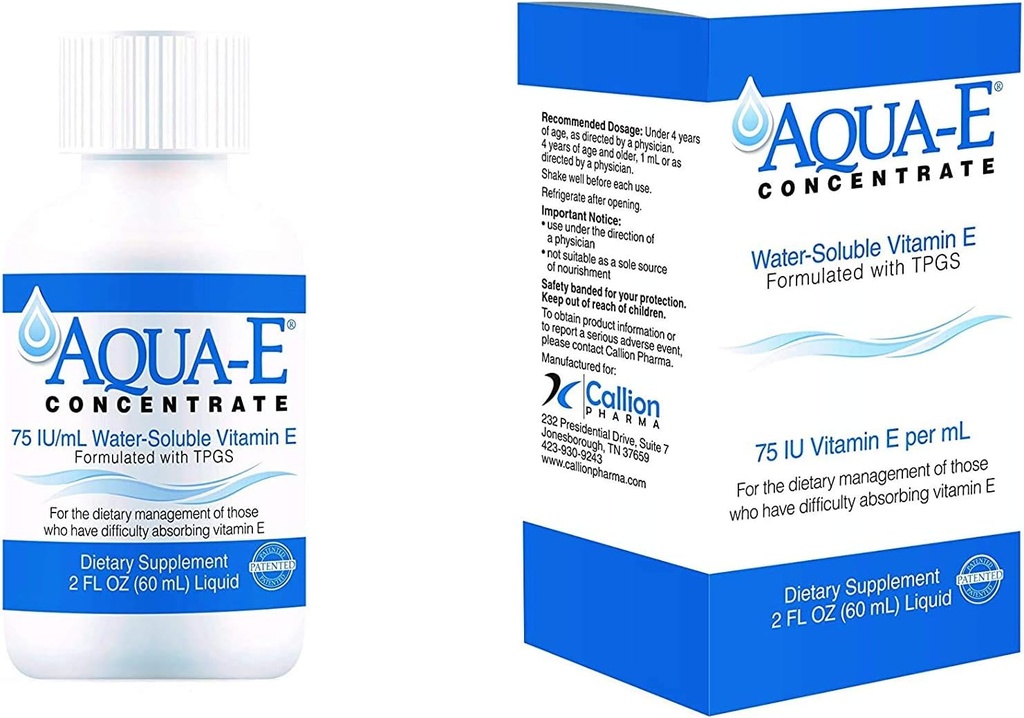 Aqua-E Concentrate 75 IU/ml, 60 ml Bottle, Water-Soluble Liquid Vitamin E