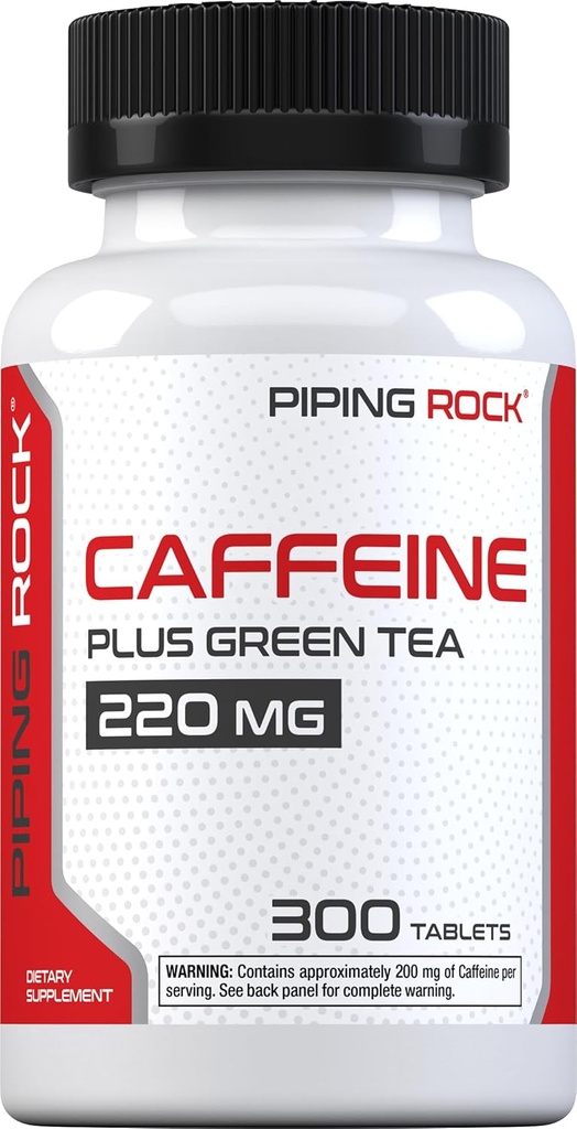 Piping Rock Caffeine Pills 220mg | 300 Tablets | Supplement with Green Tea Extract | Vegetarian, Non-GMO, Gluten Free