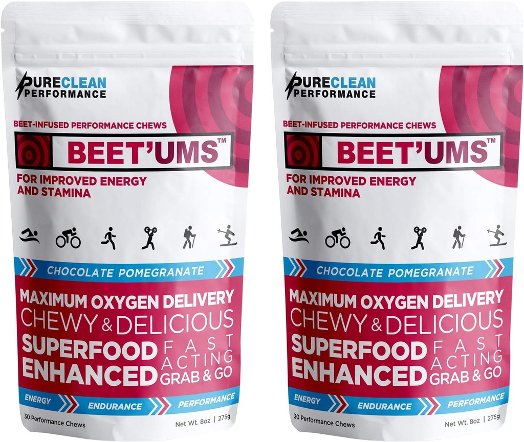 BEET'UMS Beet Chews - Premium Organic Beet Juice Powder Supplement - Nitric Oxide Energy & Blood Flow Circulation Support - Real Chocolate Pomegranate Health Chews with 7 Superfoods (2)