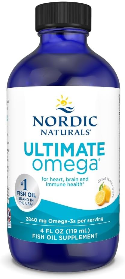 Nordic Naturals Ultimate Omega Liquid, Lemon Flavor - 4 oz - 2840 mg Omega-3 - High-Potency Fish Oil Supplement with EPA & DHA - Promotes Brain & Heart Health - Non-GMO - 24 Servings