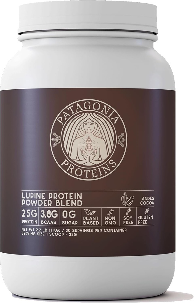 Vegan Protein Harvested in Patagonia, 25g, 110 Cal, 3.8g BCAAs, Plant-Based, Non-GMO, Sugar Free, Soy Free, Gluten Free (Andes Cocoa, 30 Servings)