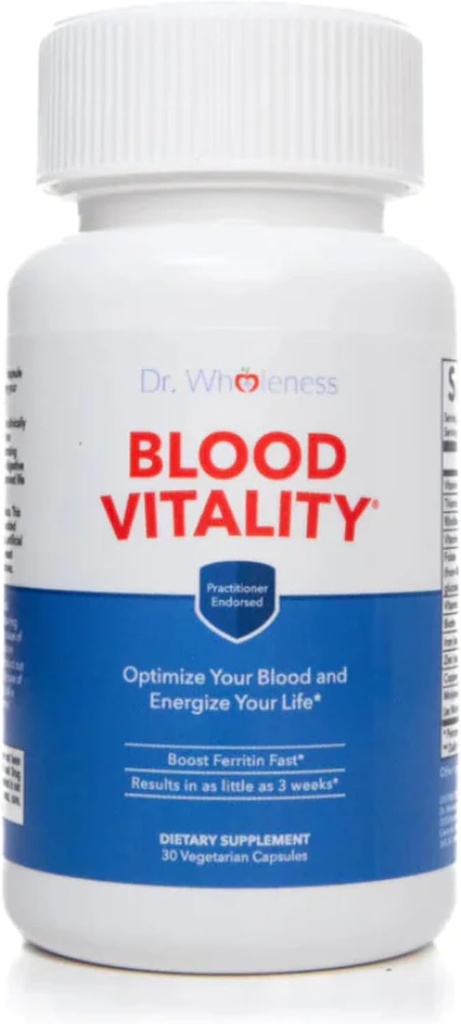 Dr. Wholeness Blood Vitality | Daily Iron/Multivitamin Supplement | Boost Ferritin and Energy, Most Effective Iron Supplement, High Potency, Non-Constipating, No Nausea, and Bioavailable | 30 Capsules