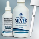 Nano Colloidal Silver Liquid for Immune Support, 12 PPM Deionized Silver, 4 Oz Glass Bottle with Measuring Dropper, 24 Servings