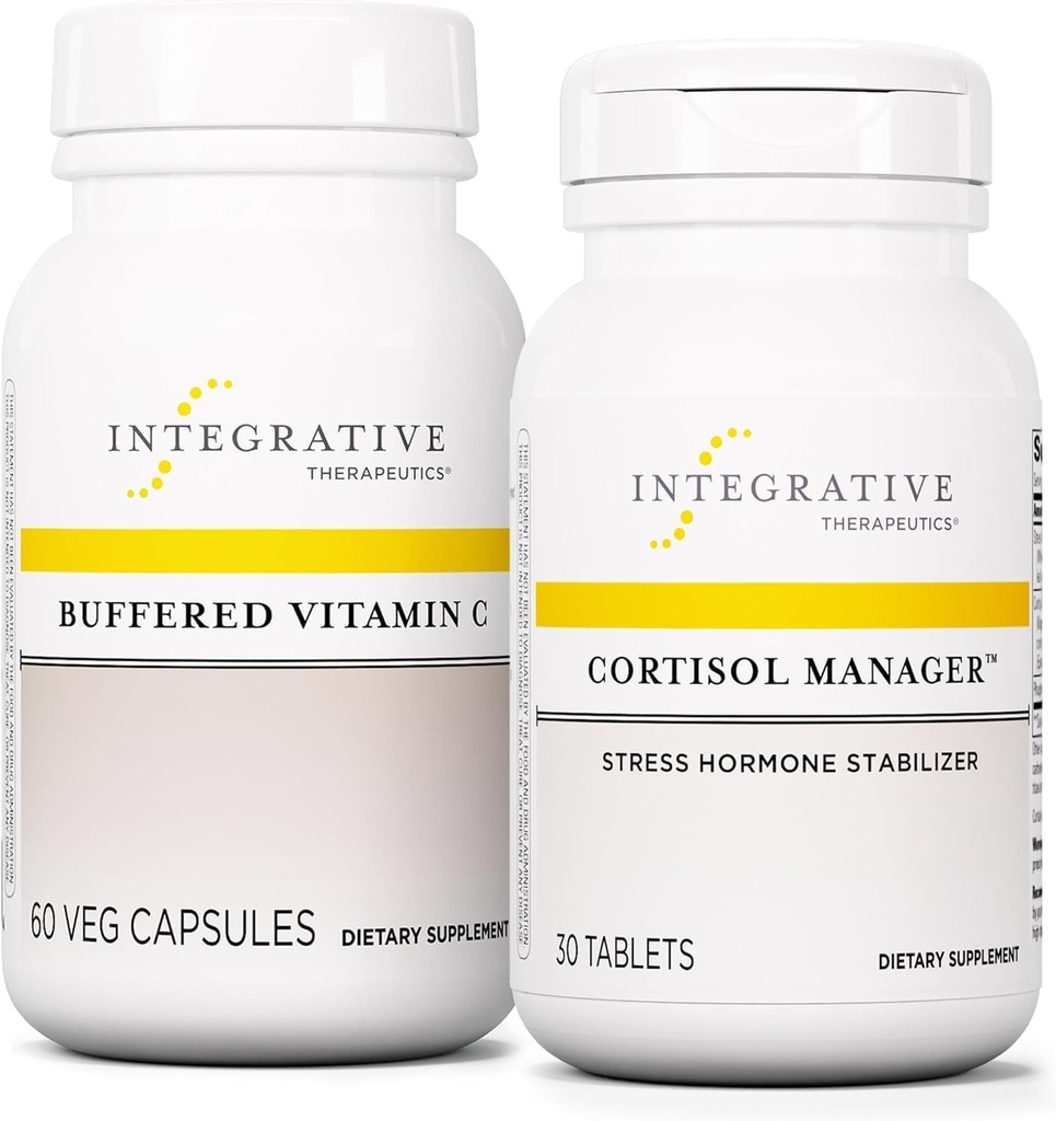 Integrative Therapeutics Bundle with Cortisol Manager, 30 Tablets - Buffered Vitamin C Capsules 1,000 mg, 60 Vegan Capsules - Stress Supplement with Ashwagandha* - Immune Supplement with Antioxidants*