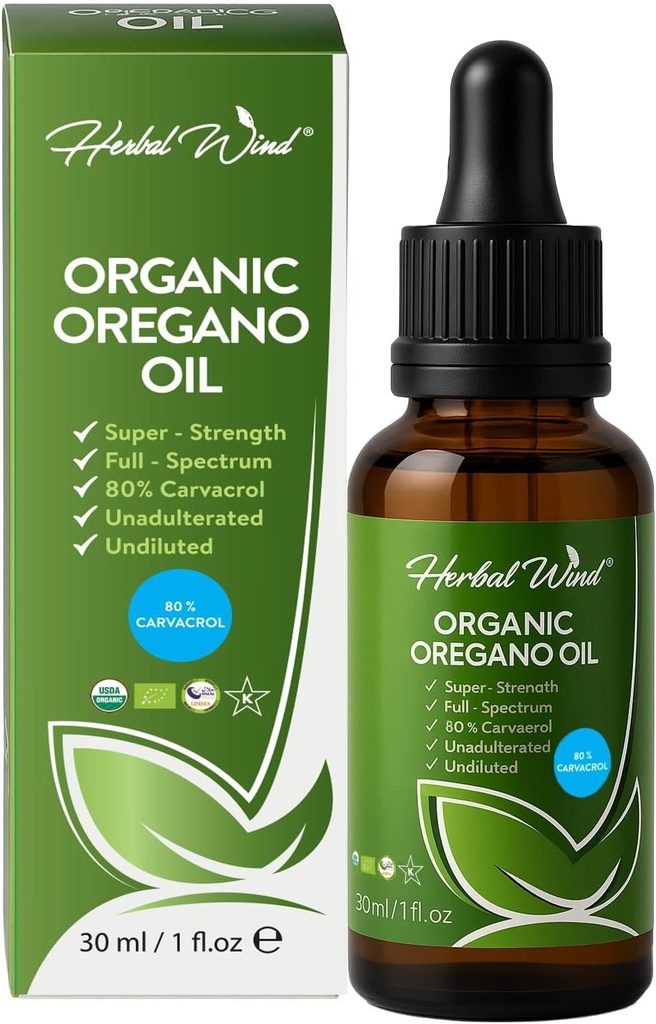 Organic Oregano Oil - 1 Fl Oz (30ml), 80% Carvacrol USDA Organic Oregano Oil Liquid Drops, Concentrated Plant Based, Non-GMO, Herbal Supplements