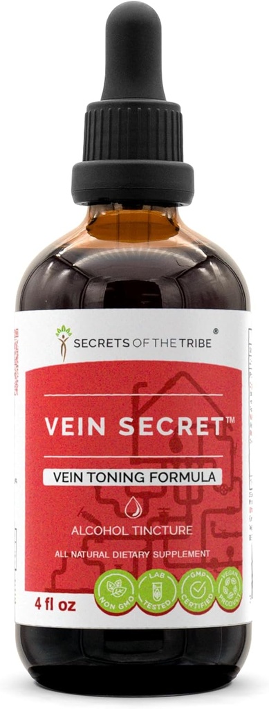 Vein Secret Alcohol, Glycerite Butcher's Broom, Horse Chestnut, Prickly Ash, Rosemary, Stoneroot. Tincture, Herbal Extract Vein Tonnig Formula (4 FL OZ)