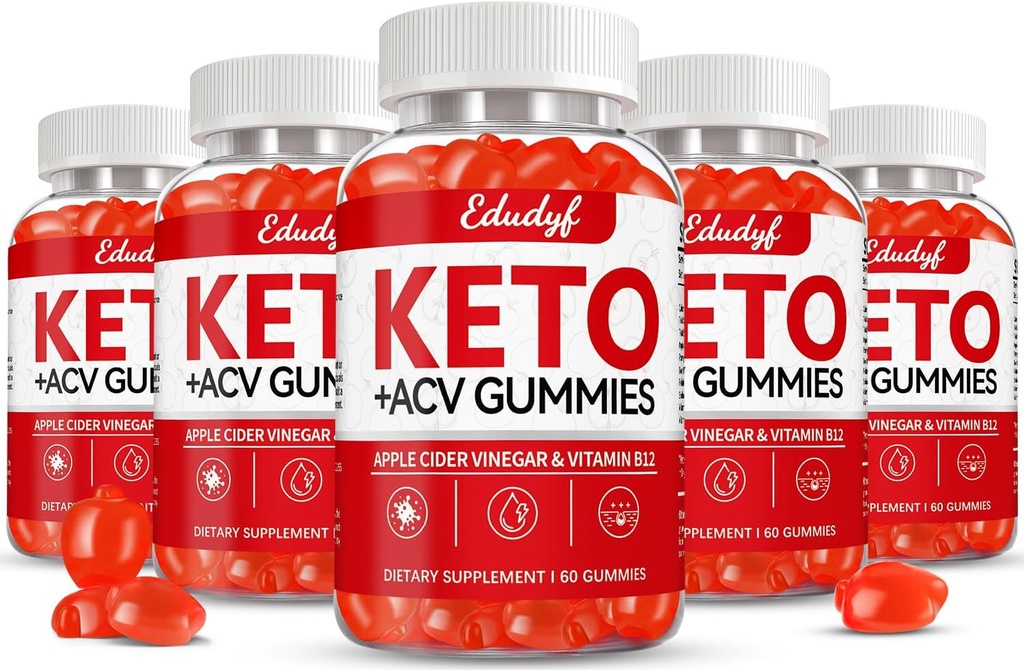 Keto ACV Gummies, Gluten & Sugar Free Apple Cider Vinegar Supplement for Men & Women - 300 Gummies (1500 mg-5 Pack)