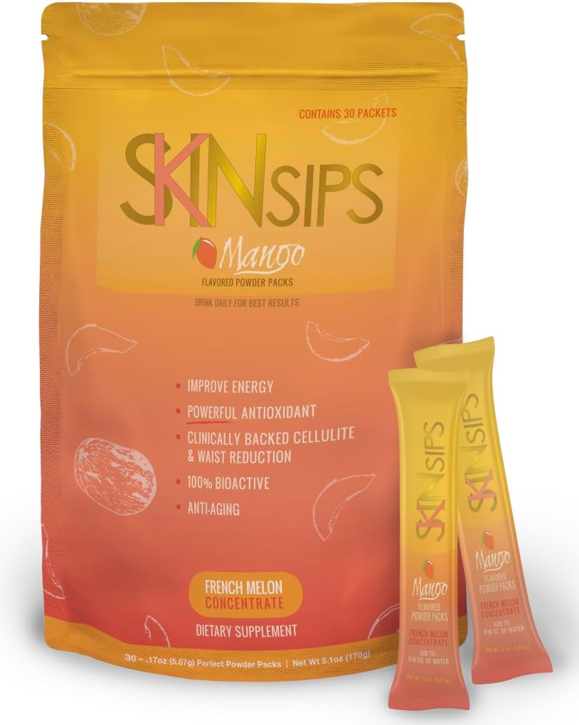 Skin Health & Energy Boost Drink Mix- Sugar Free, SOD B (TM), Antioxidants from French Melon Concentrate, On The Go Stick Packs, Mango, 10 Pack