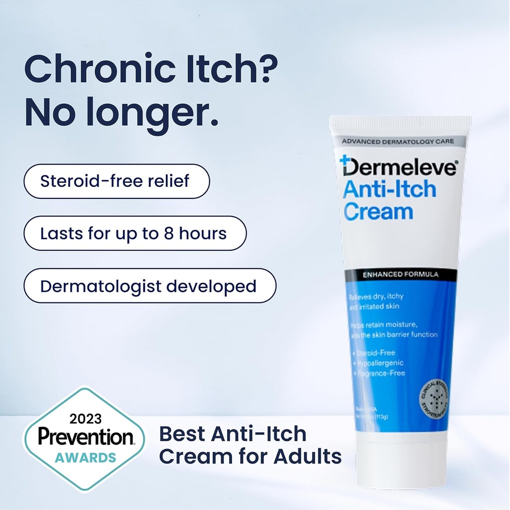 Dermeleve Back Bundle of Steroid Free Anti-Itch Cream Extra Strength 4 oz + Back Applicator (2 Items) | Psoriasis, Seborrheic Dermatitis, Viral Rash, Neuropathic (Nerve) Itch, Allergy, Hives