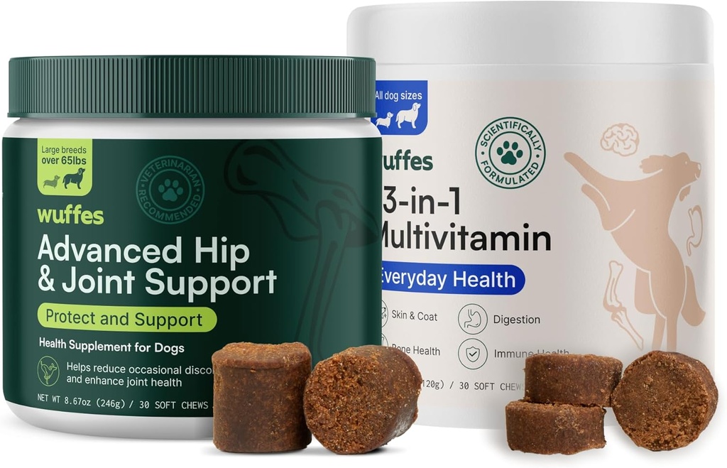 Wuffes Hip and Joint Supplement for Large Breeds and 23-in-1 Multivitamin Bundle