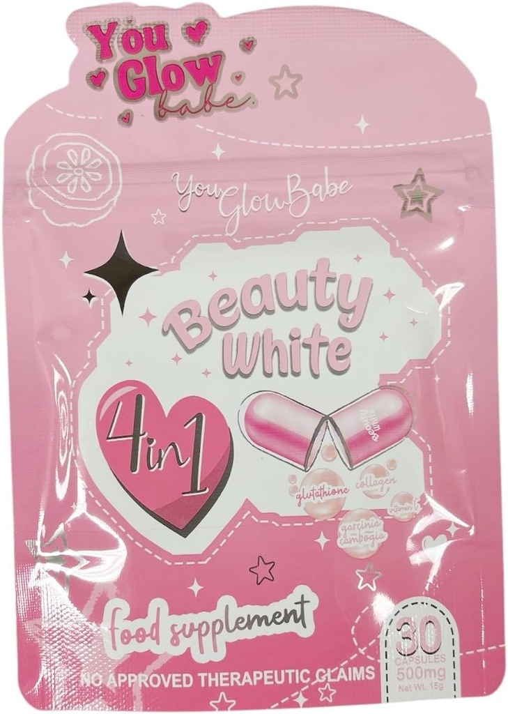 Generic You Glow Babe Beauty White 4 in 1 Glutathione Capsules, 30 Count