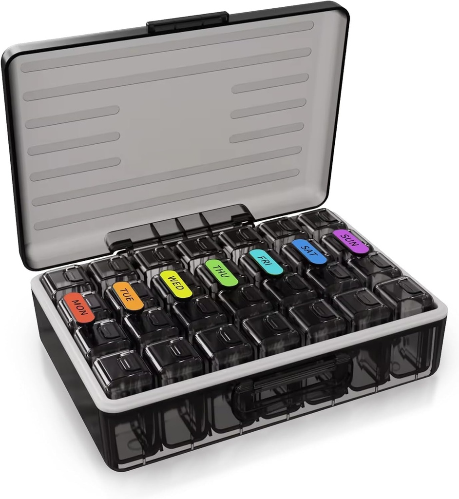 Weekly Pill Organizer - Large Capacity Container for Daily Medication - Non-Spill Holder for Tablets, Capsules, Softgels - Travel Friendly 7 Day