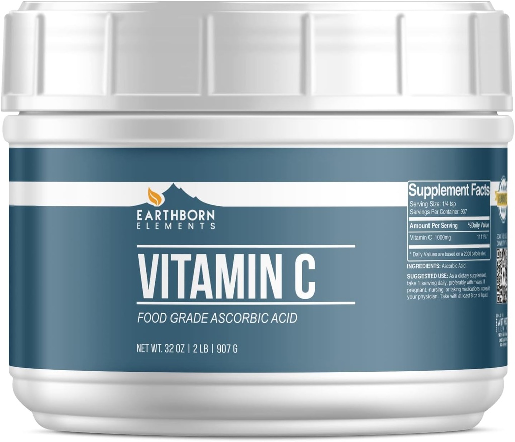 Earthborn Elements Vitamin C Powder (2 lb), Ascorbic Acid, Supplement & Cleaner