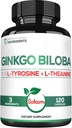1000mg Ginkgo Biloba Supplements with L-Tyrosine, L-Theanine - 120 Capsules for 2-Month Supply - Support Focus, Mermory Function, Brain Health & Vision Quality