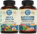 Mens Daily Multivitamins & Advanced Joint Support Bundle (One Bottle Each). Collectively Supports Holistic Wellness, Boosted Energy, and Joint Health. USA Made.