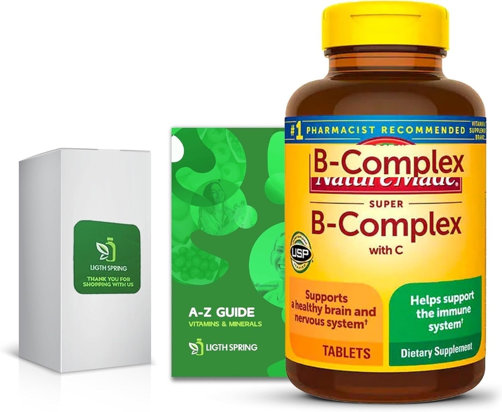 Super B-Complex with C, 460 Tablets with Exclusive Vitamins & Minerals A to Z - Better Ligth&Spring Guide (2 Items)