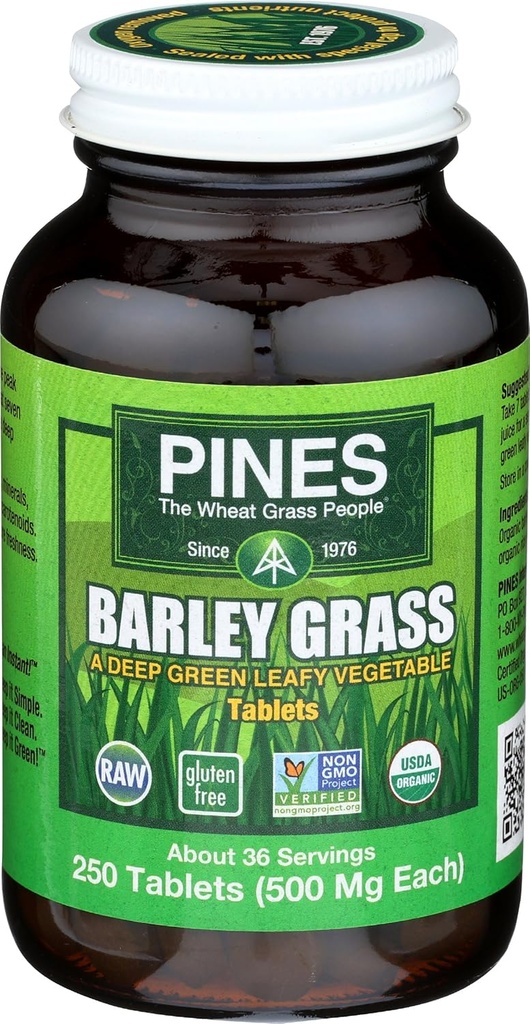 PINES Organic Barley Grass, 500 mg, 250 Count Tablets