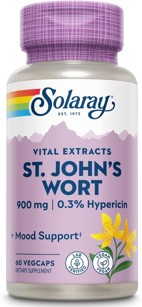 SOLARAY St. Johns Wort Aerial Extract 450mg Two Daily | Mood & Brain Health Support | 0.3% Hypericin | 60ct, 30 Serv.
