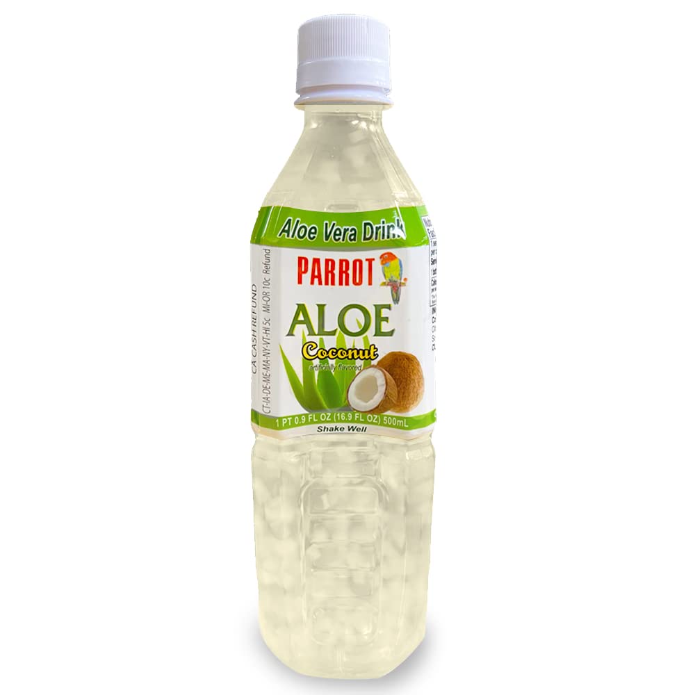 Parrot Brand Aloe Vera Juice Drink Coconut Flavor 500mL 16.9 Ounce (Pack of 10)
