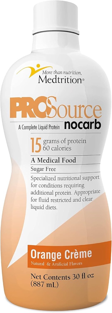 Liquid Collagen Peptides Type I, III 15 Grams Protein per Oz. |Prosource NoCarb Orange Crème 4 Bottles Pack Medtrition|