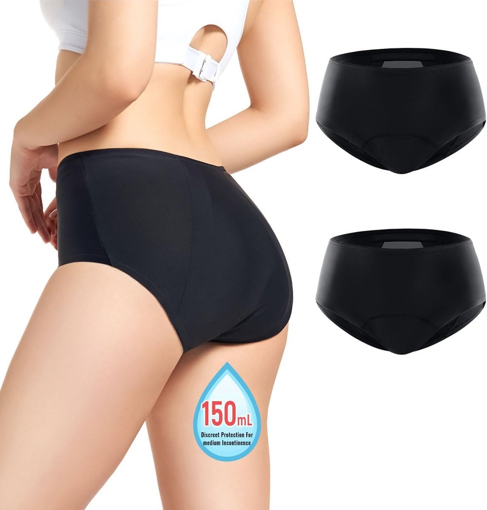 Carer Incontinence Underwear for Women 150ml High Absorbent Leak Proof Underwear Washable Women’s Incontinence Briefs for Women Incontinence Period Postpartum Leakage Protective Panties 2pcs-XL