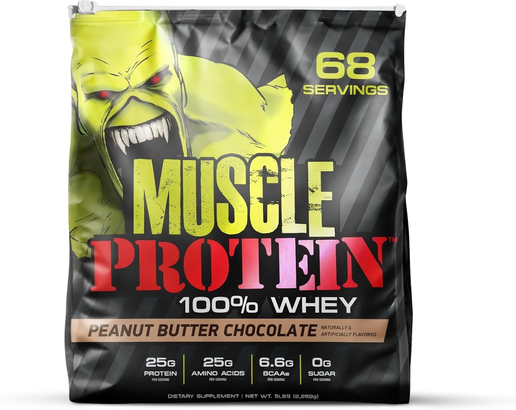 COLOSSAL LABS Muscle Protein Whey Powder [5 lbs/Pack of 1]– Cold Filtered, 25g Pure Protein, 6.6g BCAAs (Packaging May Vary) (5 Pound (Pack of 1), Peanut Butter Chocolate)
