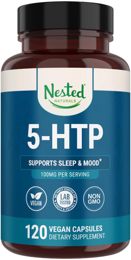 Nested Naturals 5-HTP 100 mg (5-hydroxytryptophan) - Sleep and Mood Support - 5HTP Supplement for Naturally Sourced Serotonin - 120 Non-GMO, Vegan Capsules