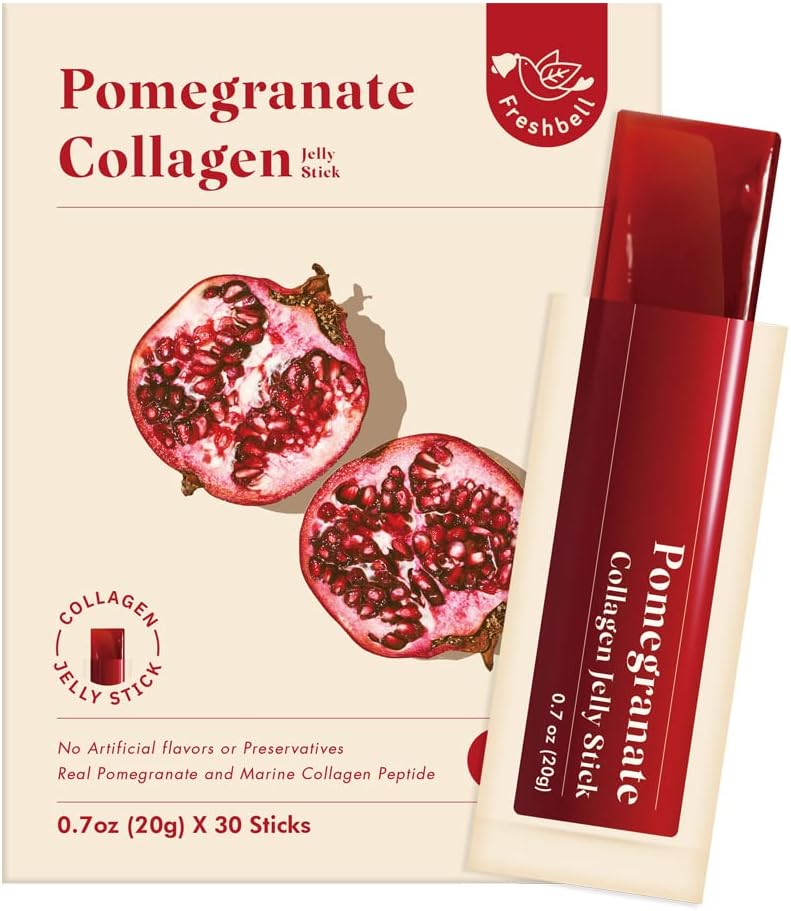 Pomegranate Collagen Jelly Stick (20g x 30 Sticks) Marine Collagen Peptide with 100% Real Spain Pomegranate - No Artificial Flavors - No Preservatives - No Added Sugar - Easy-to-Absorb