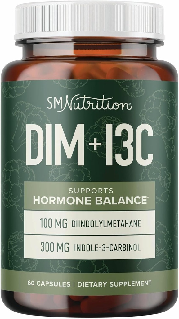 DIM & Indole 3 Carbinol for Hormone Balance for Women & Men | I3C Complex | Estrogen Balance, Menopause Supplements for Womens Health, Antioxidants | Vegan, Non-GMO, Gluten-Free | SMNutrition |60 Ct.