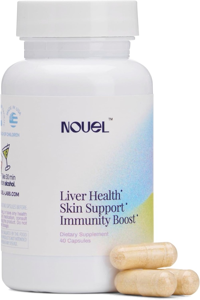 Nouel | Skin + Liver + Immunity Support | Recovery Supplement for Drinking | Milk Thistle, NAC, Hyaluronic Acid, CoQ10, Biotin, Antioxidants | 40 Capsules