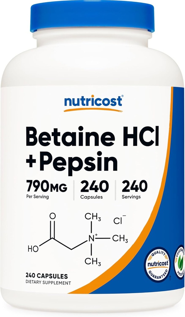 Nutricost Betaine HCl + Pepsin 790mg, 240 Capsules - Vegetarian & GMO Free