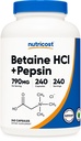 Nutricost Betaine HCl + Pepsin 790mg, 240 Capsules - Vegetarian & GMO Free