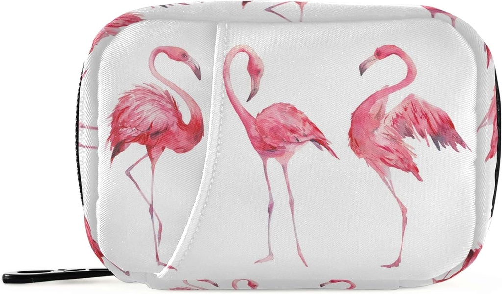 Watercolor Flamingos Pill Box 7 Day Pill Case Travel Pill Organizer Bag with Zipper Portable Weekly Case Compact Size for Vitamin Supplement Holder