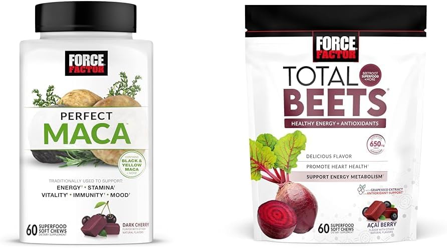 Force Factor Maca & Beet Soft Chews Bundle with 60 Maca Chews and 60 Beet Chews for Energy, Stamina and Heart Health